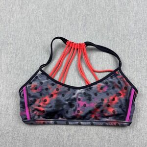 Lululemon Sports Bra Womens 6 Gray Windy Blooms Regal  Lighten Up Strappy Yoga